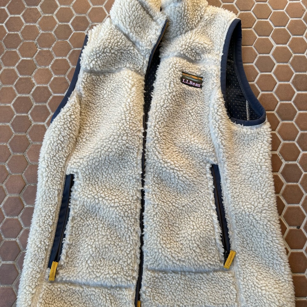 L.L. Bean Fleece Vest - Cream and Navy